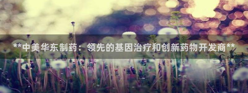 九游老哥俱乐部登录：**中美华东制药：领先的基因治疗和创新药物开发商**